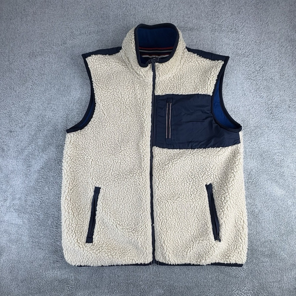 Tommy Hilfiger Men's Sherpa Zip Up Vest, Size Large Y2K